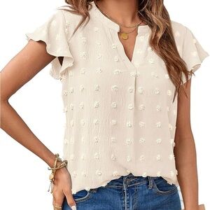 Beige, ruffle sleeve blouse, size XXL